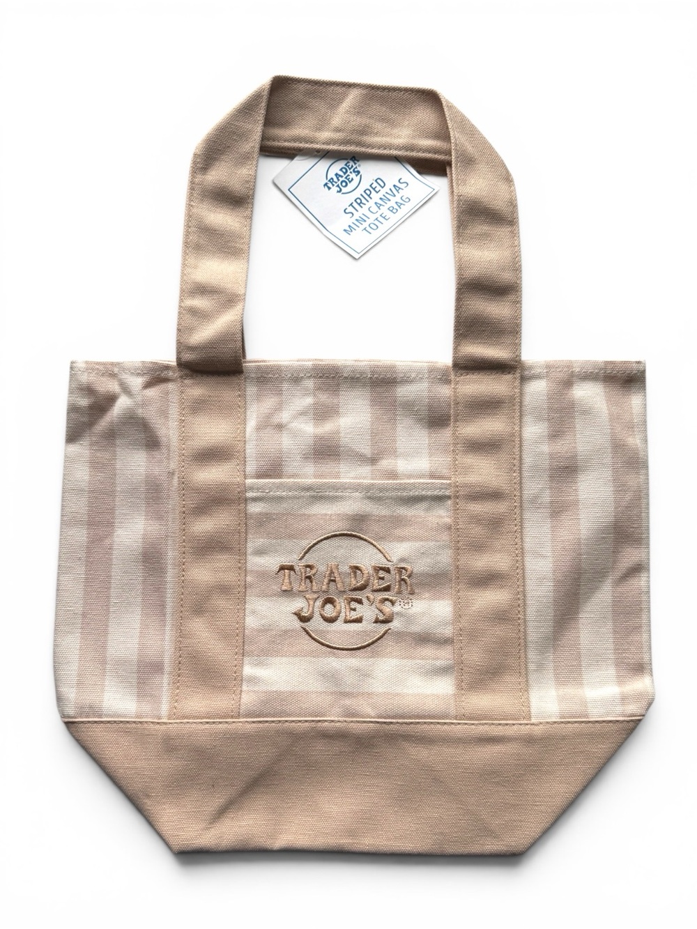 TRADER JOE'S 2026 Summer Edition Striped Mini Canvas Tote Bag Beige NWT